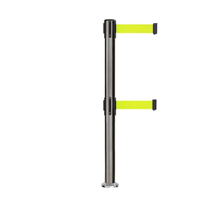 Stanchion Dual Belt Barrier Fixed Base Sat.Steel Post 11ft.Fl.Yel Belt